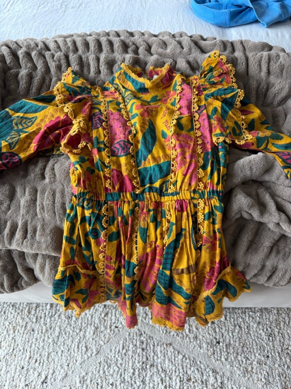 Farm Rio Yellow Pink Ruffle Wrap Mini Dress - Picture 7 of 7